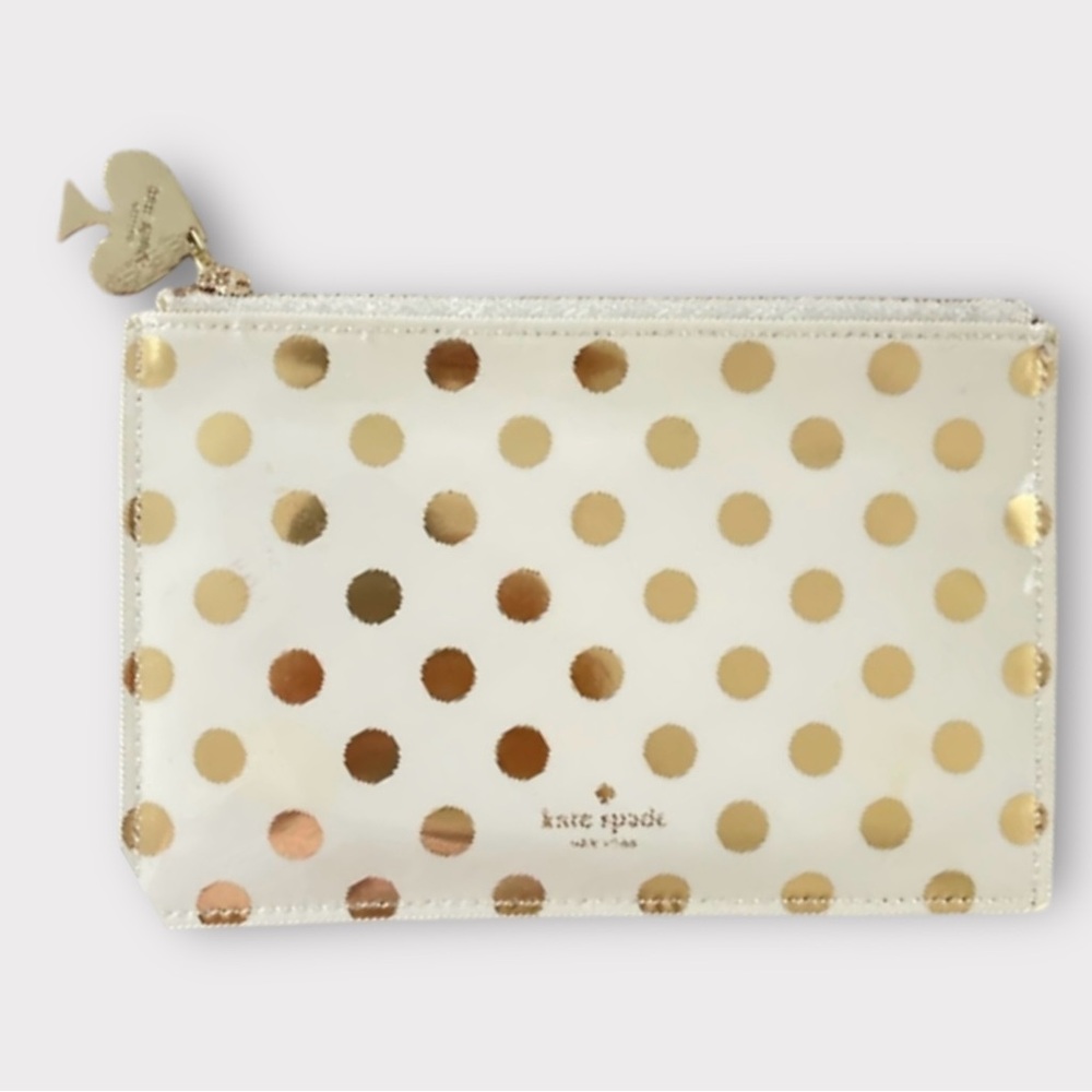 NWT Kate Spade Cream and Gold Polka Dots Cosmetic Bag/Pencil Case